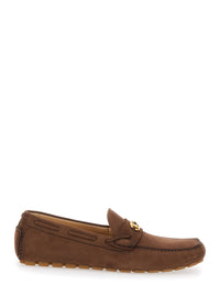 Valentino Garavani Men Brown Loafers With Round Toe And Vlogo Plaque In Suede Man