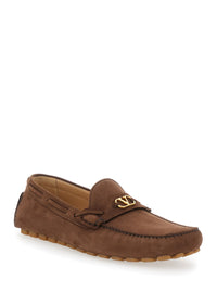 Valentino Garavani Men Brown Loafers With Round Toe And Vlogo Plaque In Suede Man