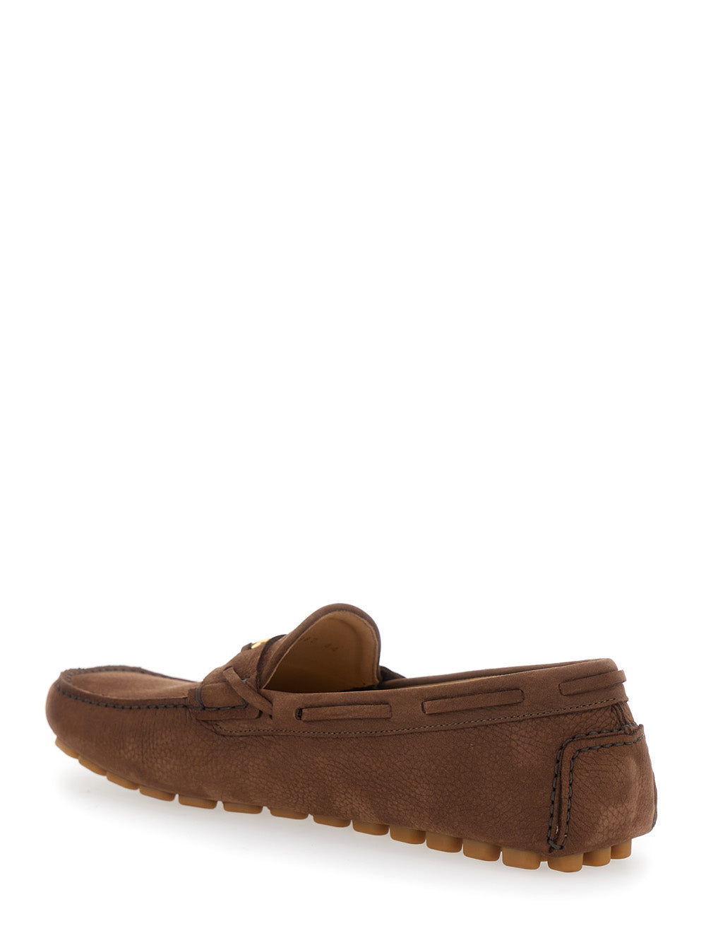 Valentino Garavani Men Brown Loafers With Round Toe And Vlogo Plaque In Suede Man