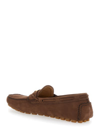 Valentino Garavani Men Brown Loafers With Round Toe And Vlogo Plaque In Suede Man