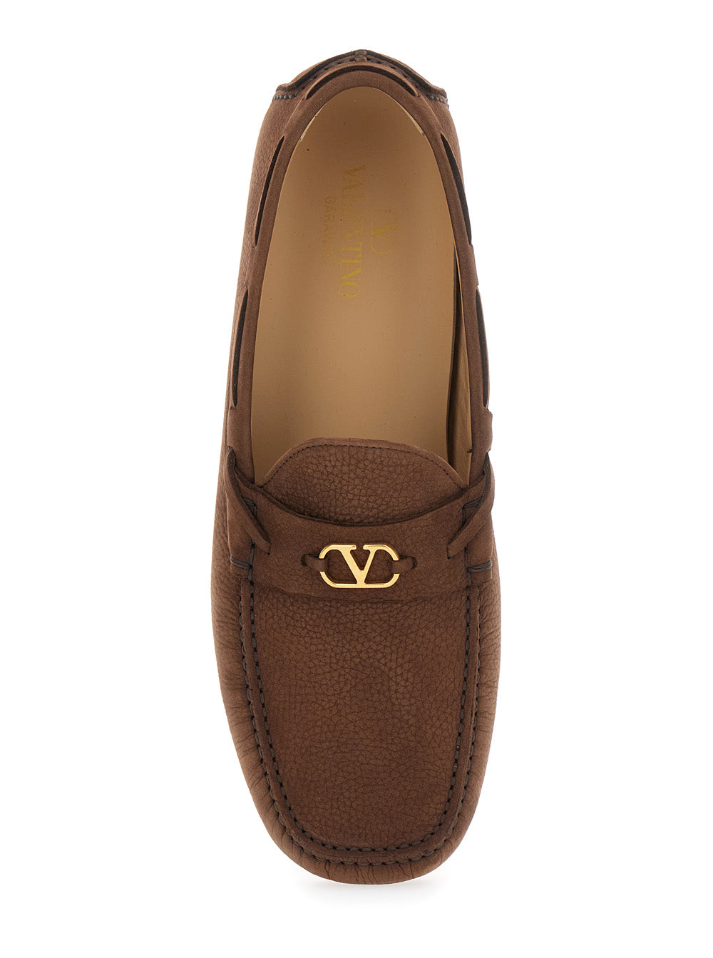 Valentino Garavani Men Brown Loafers With Round Toe And Vlogo Plaque In Suede Man