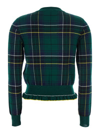Alexander Mcqueen Women Green Crew Neck Sweater With Tartan Pattern And Fringed Hem In Wool Woman