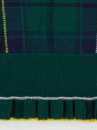 Alexander Mcqueen Women Green Crew Neck Sweater With Tartan Pattern And Fringed Hem In Wool Woman