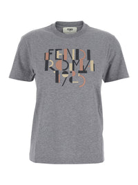 FENDI Fendi Women Grey Crewneck T-Shirt With Logo Detail On The Front In Cotton Woman