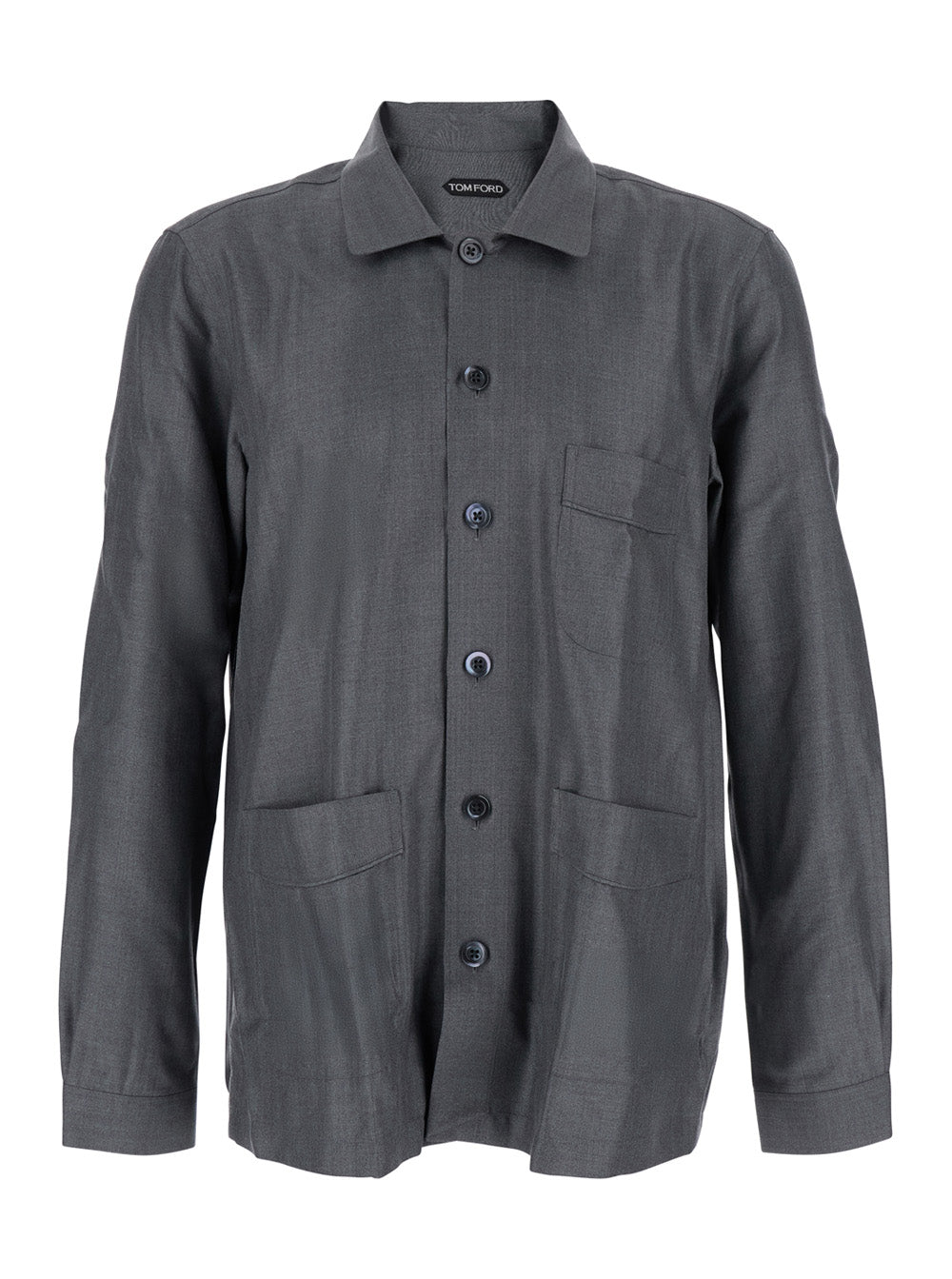 Tom Ford Men Grey Shirt With Chest Pocket In Silk Man