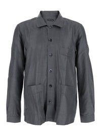 Tom Ford Men Grey Shirt With Chest Pocket In Silk Man
