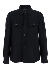 Tom Ford Men Black Jacket With Flap Pockets On The Chest In Wool Man