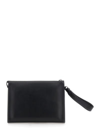 Fendi Men Black Cltuch With Ff Motif And Ff Logo Plaque In Leather Man