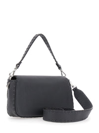 Fendi Men “Baguette” Grey Shoulder Bag With Contrast Stitching In Leather Man