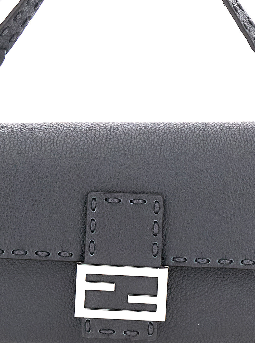 Fendi Men “Baguette” Grey Shoulder Bag With Contrast Stitching In Leather Man