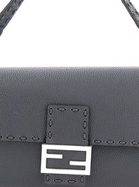 Fendi Men “Baguette” Grey Shoulder Bag With Contrast Stitching In Leather Man