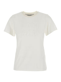 Golden Goose Women White Crew Neck T-Shirt With Embroidery On Front In Fabric Woman