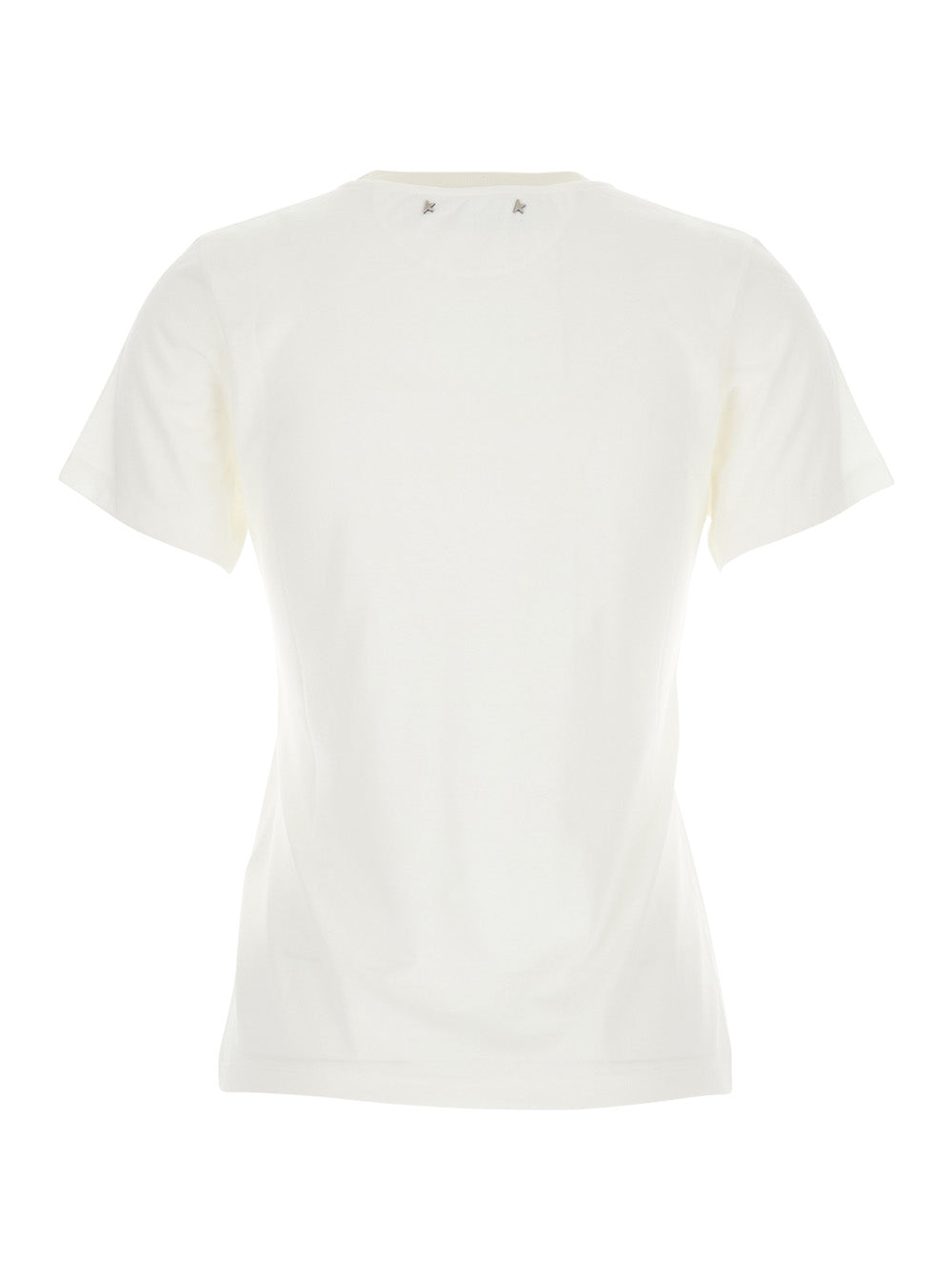 Golden Goose Women White Crew Neck T-Shirt With Embroidery On Front In Fabric Woman