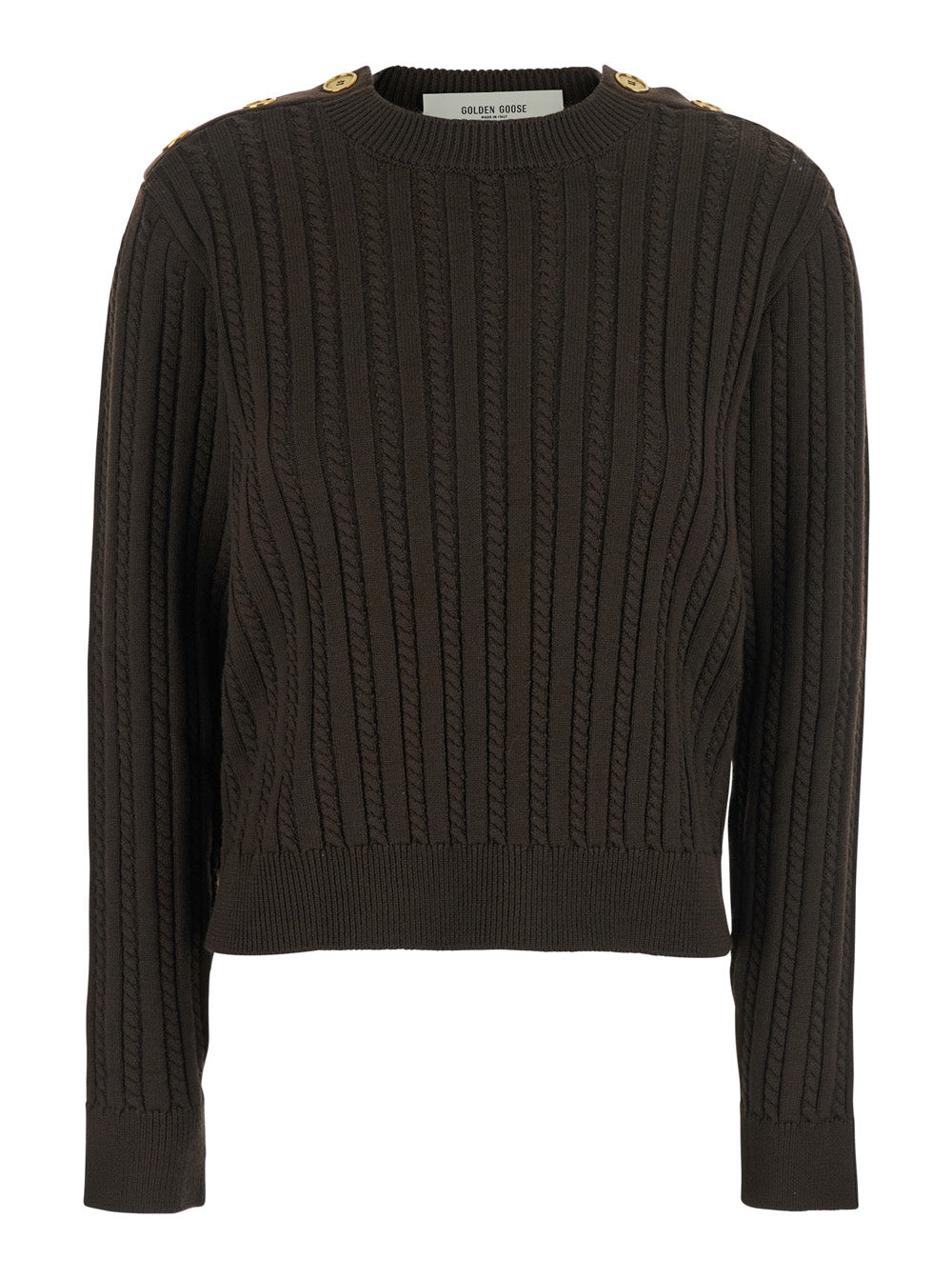 GOLDEN GOOSE Golden Goose Women Brown Crewneck Sweater With Interwoven Design In Wool Woman