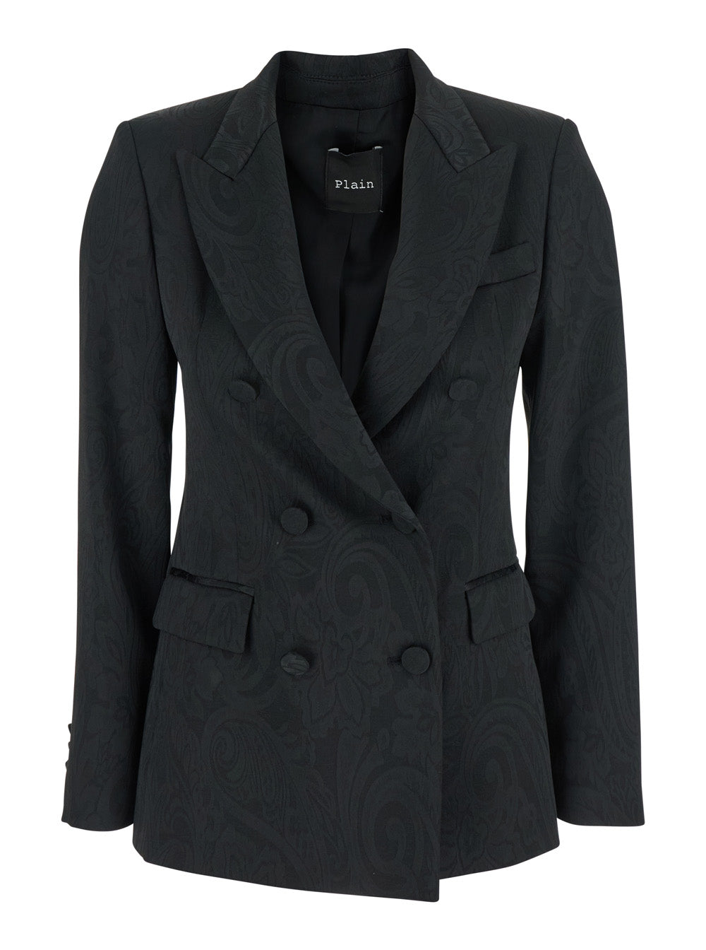 Leplain Women Black Double-Breasted Jacket With Damask Effect In Wool Woman