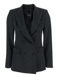 Leplain Women Black Double-Breasted Jacket With Damask Effect In Wool Woman