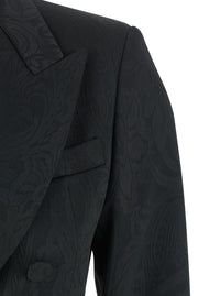 Leplain Women Black Double-Breasted Jacket With Damask Effect In Wool Woman