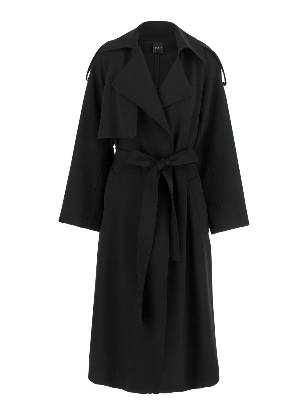 LEPLAIN Leplain Women Black Double-Breasted Trench Coat With Matching Belt In Cady Woman