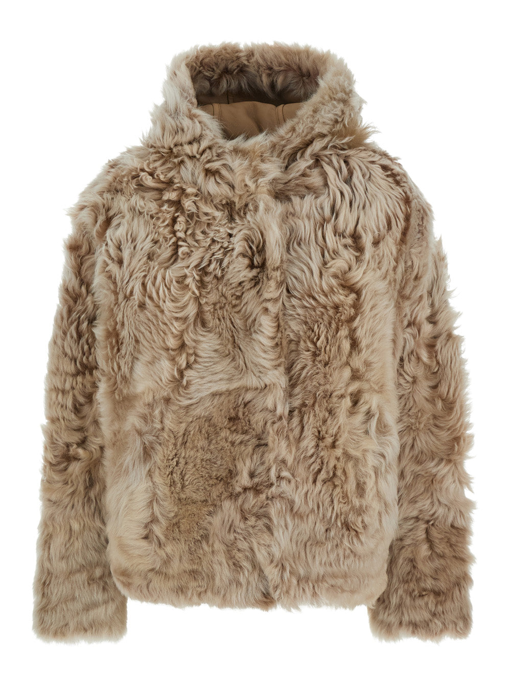 Yves Salomon Women Beige Fur Coat With Fixed Hood And Hidden Fastening In Fur Woman
