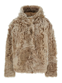 Yves Salomon Women Beige Fur Coat With Fixed Hood And Hidden Fastening In Fur Woman