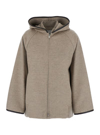 Bottega Veneta Women Beige Coat With Hood And Leather Trims In Wool And Cashmere Woman