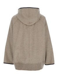Bottega Veneta Women Beige Coat With Hood And Leather Trims In Wool And Cashmere Woman
