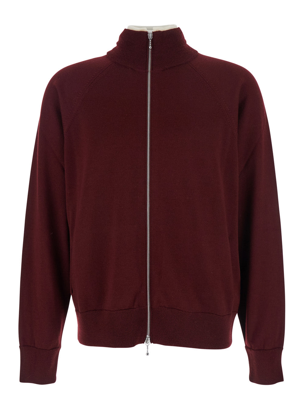Jil Sander Men Bordeaux Cardigan With High Neck And Front Zip Closure In Wool Man