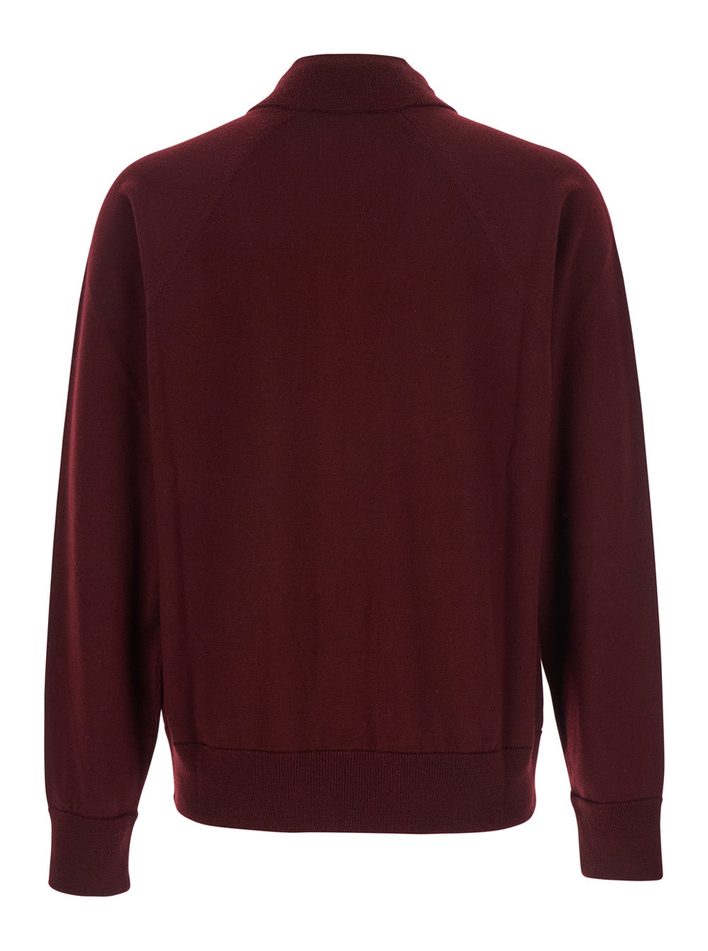 Jil Sander Men Bordeaux Cardigan With High Neck And Front Zip Closure In Wool Man