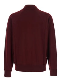 Jil Sander Men Bordeaux Cardigan With High Neck And Front Zip Closure In Wool Man