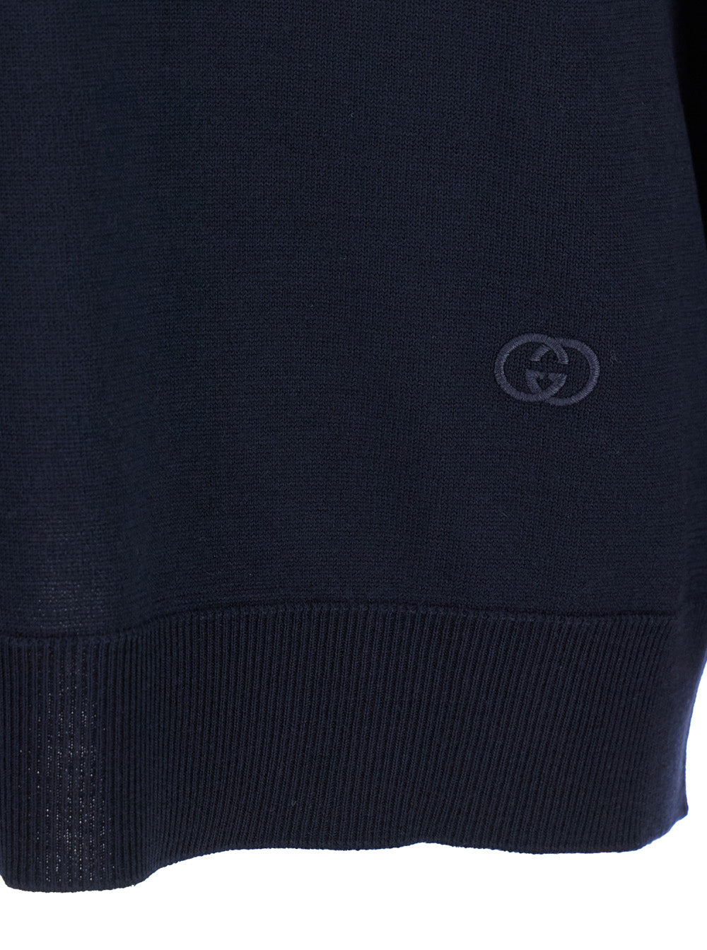Gucci Women Blue Polo Collar Sweater With Gg Logo On The Front In Wool Woman