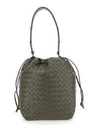 Bottega Veneta Men Green Shoulder Bag With Drawstring Closure And Intrecciato Motif In Leather Man