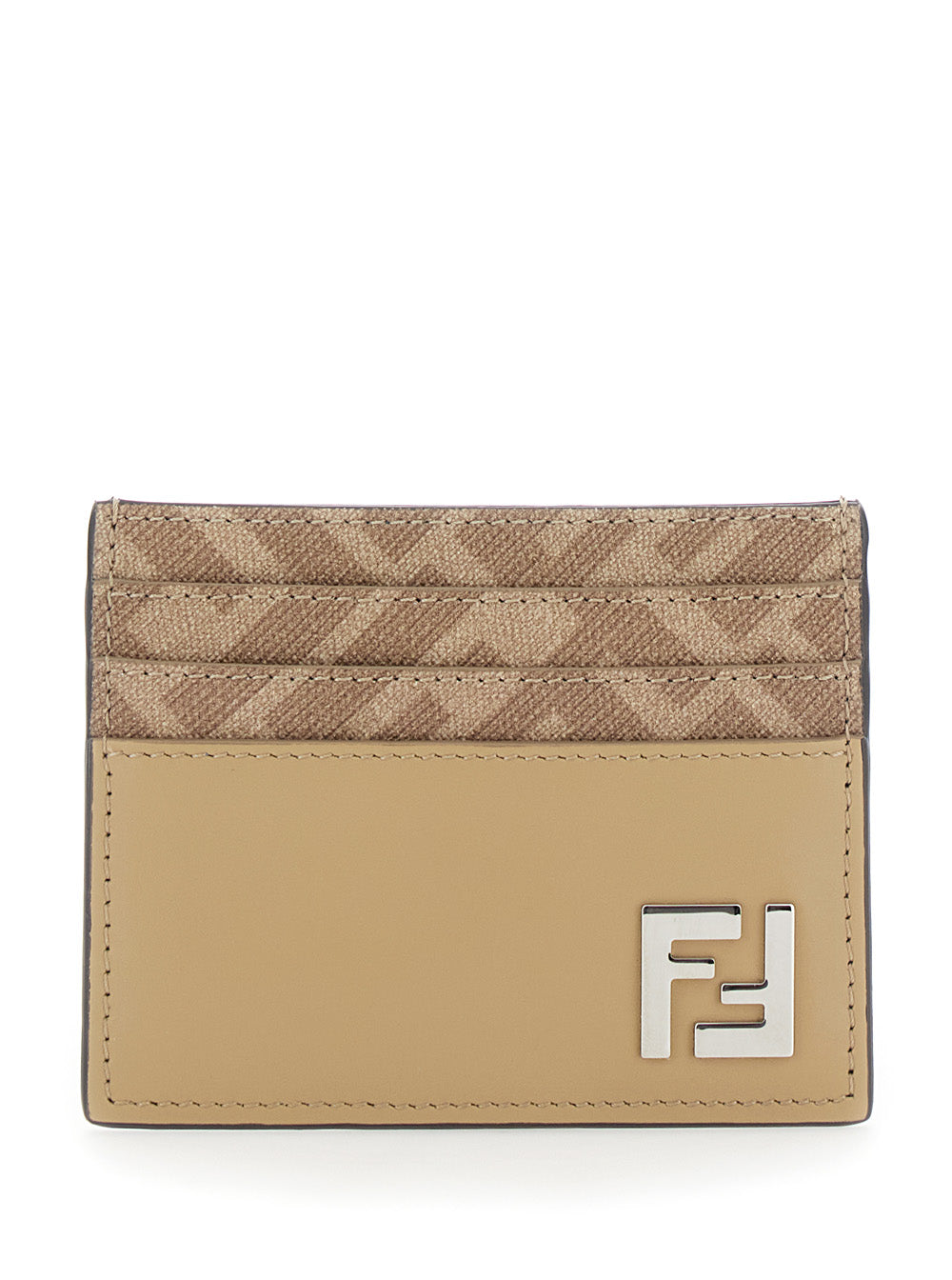 Fendi Men Beige Card Holder With Ff Plaque On The Front In Leather Man