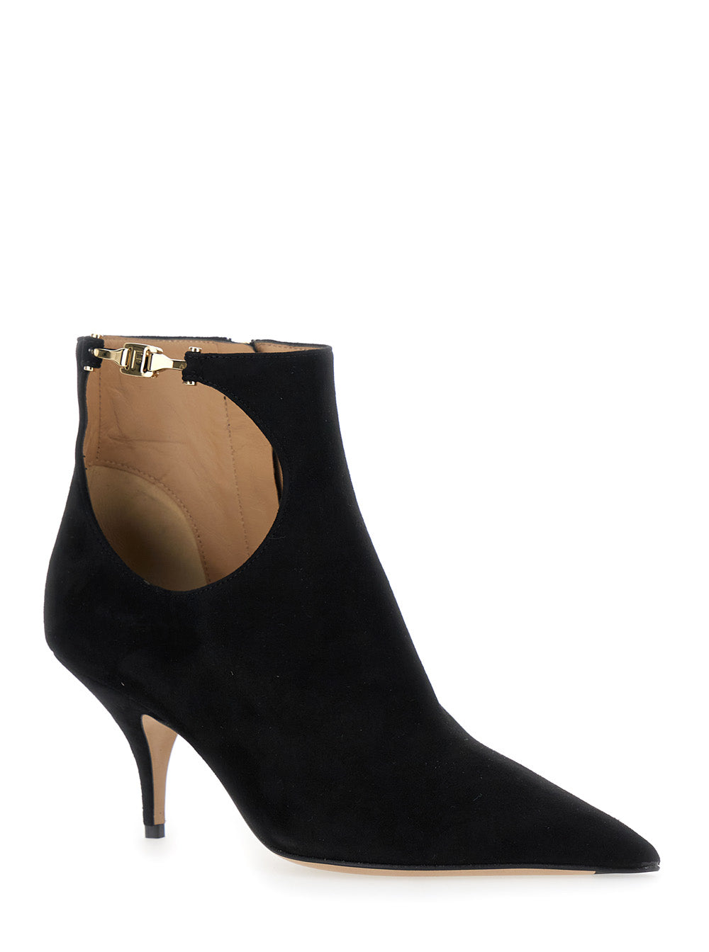Ferragamo Women 'Agia' Black Ankle Boots With Cut-Out Detail And Stiletto Heel In Suede Woman