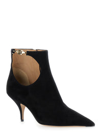 Ferragamo Women 'Agia' Black Ankle Boots With Cut-Out Detail And Stiletto Heel In Suede Woman