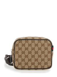 Gucci Men Beige Shoulder Bag With Gg All-Over Motif And Removable Shoulder Strap In Canvas Man