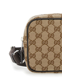 Gucci Men Beige Shoulder Bag With Gg All-Over Motif And Removable Shoulder Strap In Canvas Man