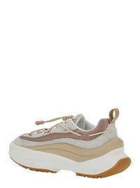 Moon Boot Women 'Moon 247' Beige Low Top Sneakers With Logo On The Tongue In Leather And Fabric Blend Woman