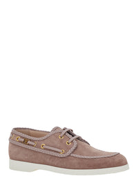 Valentino Garavani Women Beige Loafers With Front Laces And Chunky Decorative Laces In Suede Woman