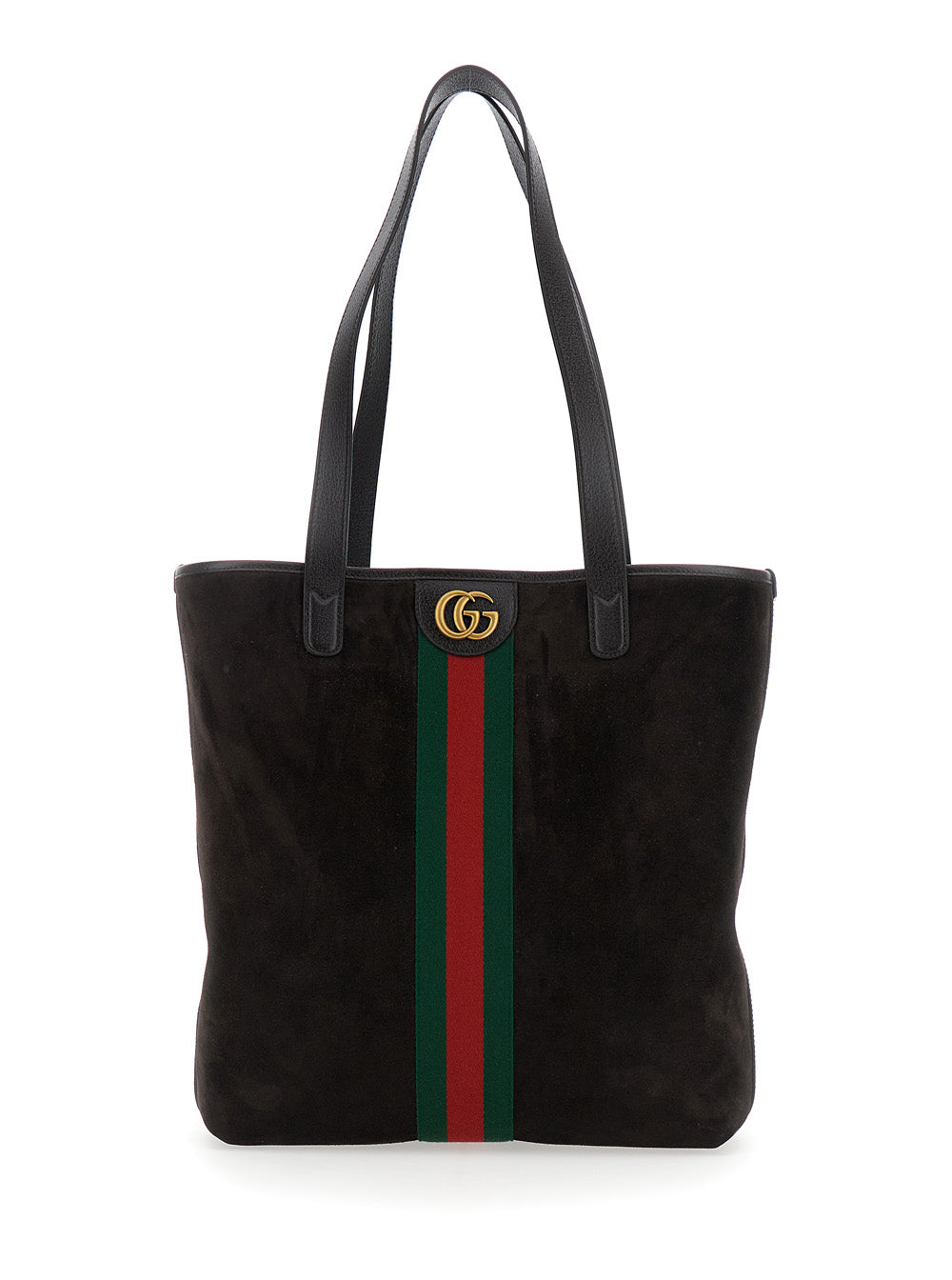 Gucci Men Brown 'Ophidia' Shoulder Bag With Gg Plate On The Front And Web Detail In Gg Supreme Fabric And Leather For Men