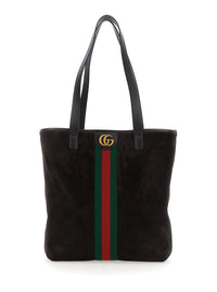 Gucci Men Brown 'Ophidia' Shoulder Bag With Gg Plate On The Front And Web Detail In Gg Supreme Fabric And Leather For Men