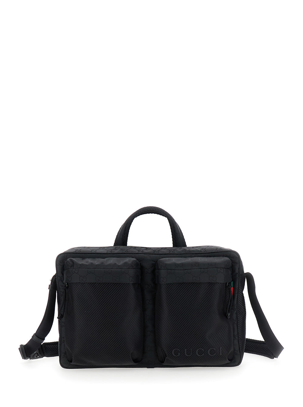 Gucci Men Black Suitcase With Tone-On-Tone Gg All-Over Motif In Tech Fabric Man