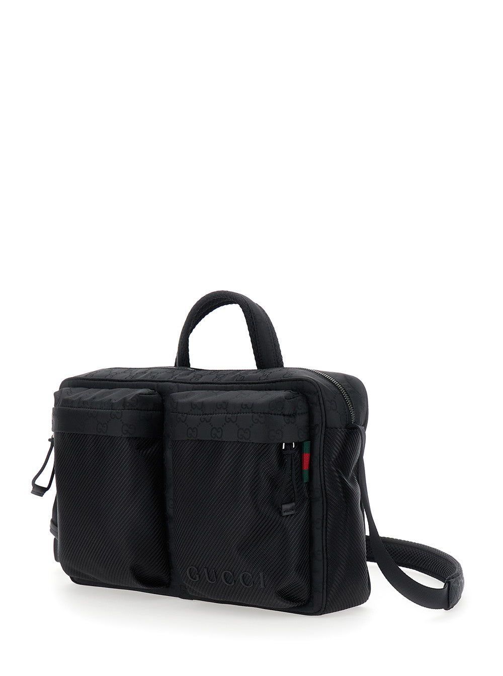 Gucci Men Black Suitcase With Tone-On-Tone Gg All-Over Motif In Tech Fabric Man