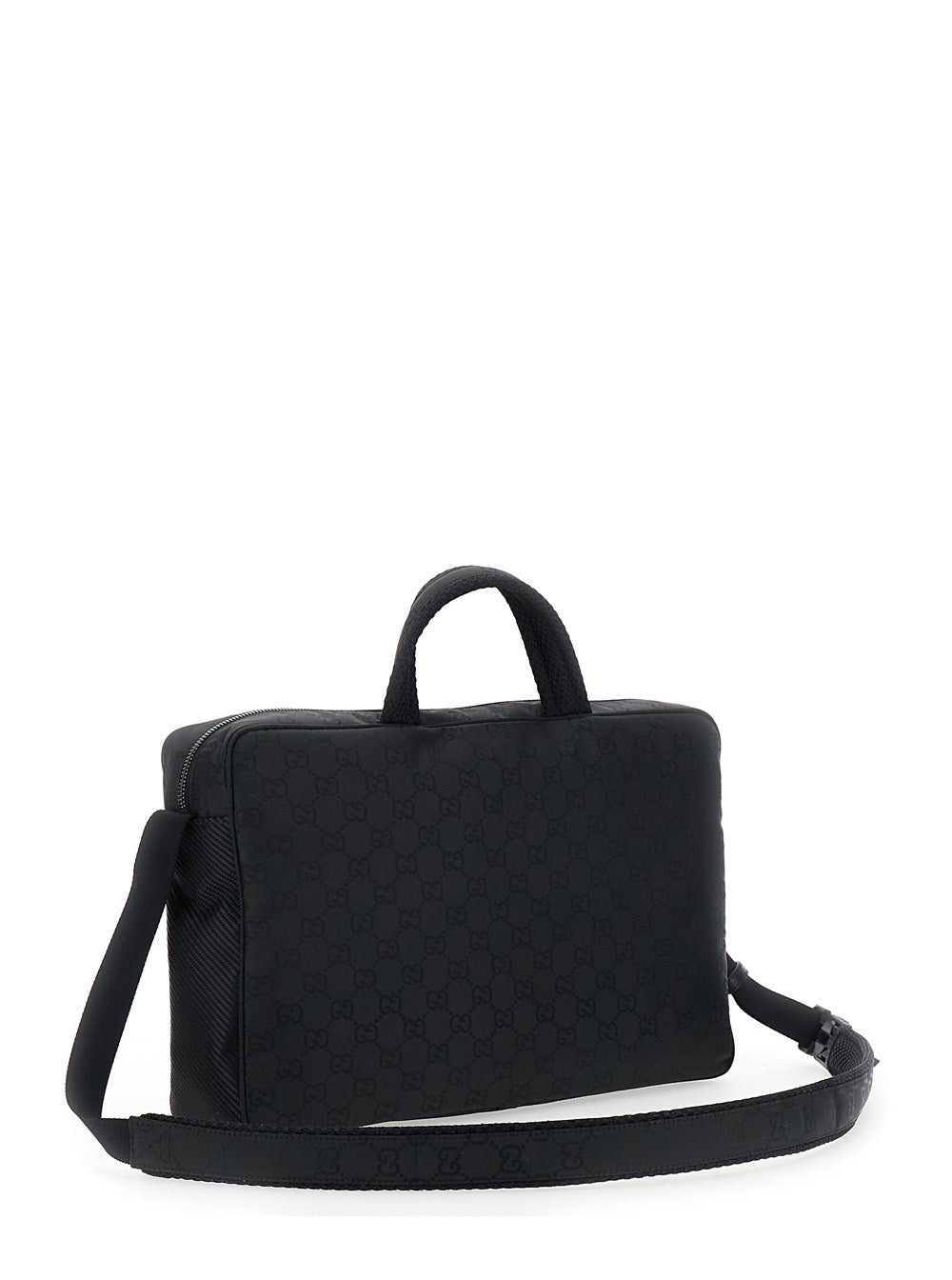 Gucci Men Black Suitcase With Tone-On-Tone Gg All-Over Motif In Tech Fabric Man