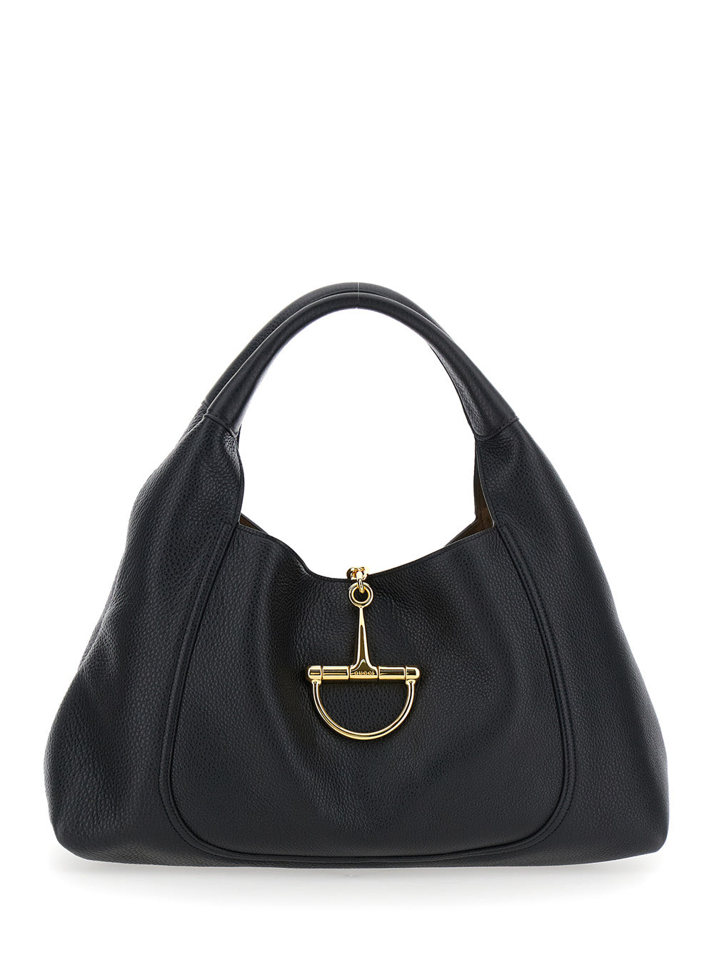 Gucci Women Black Shoulder Bag With Horsebit Closure In Grained Leather Woman