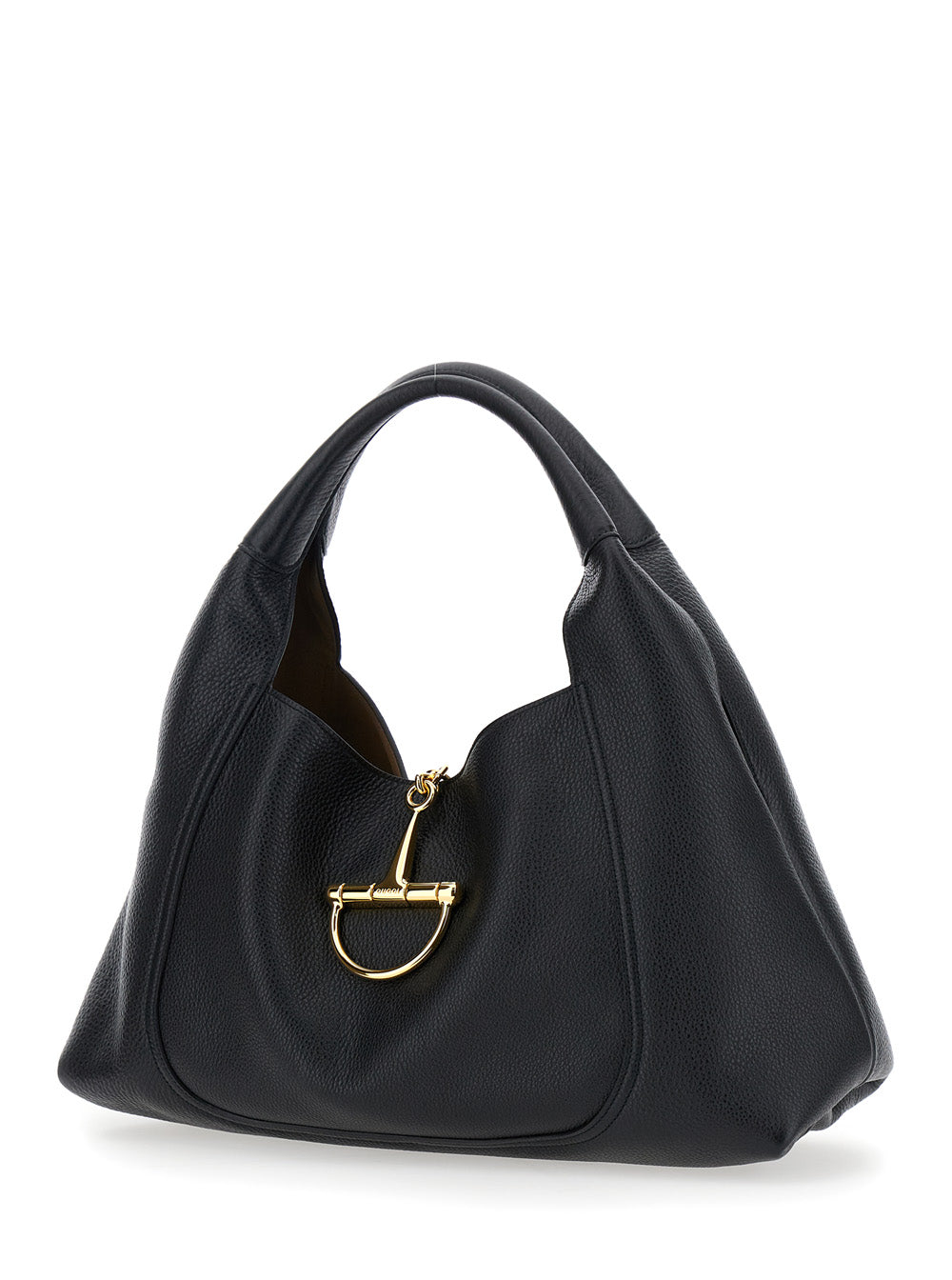 Gucci Women Black Shoulder Bag With Horsebit Closure In Grained Leather Woman