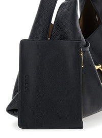 Gucci Women Black Shoulder Bag With Horsebit Closure In Grained Leather Woman
