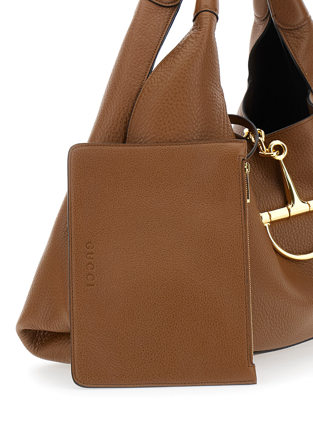 Gucci Women Brown Shoulder Bag With Horsebit Closure In Grained Leather Woman