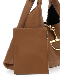Gucci Women Brown Shoulder Bag With Horsebit Closure In Grained Leather Woman