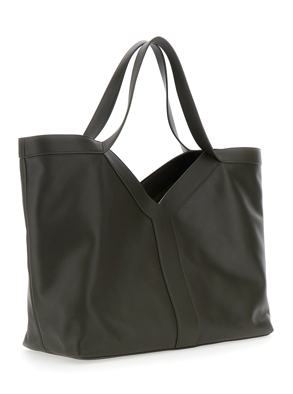 Saint Laurent Men Green Tote Bag With Two Top Handles And Hook Closure In Leather Man