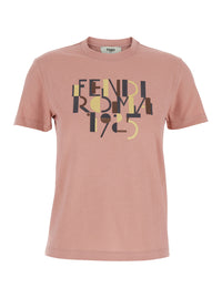 Fendi Women Pink Crewneck T-Shirt With Logo Detail On The Front In Cotton Woman